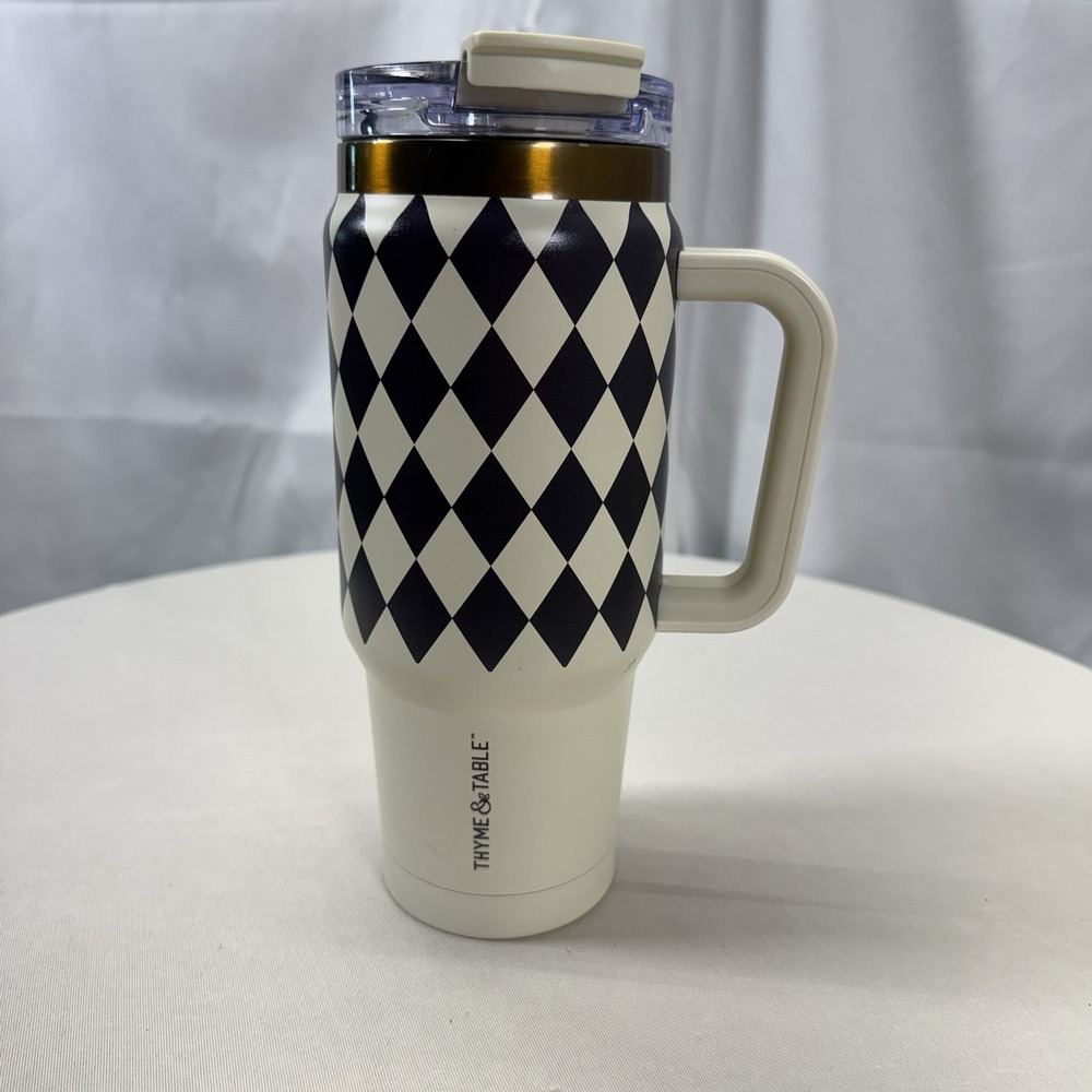 Thyme & Table 32oz Stainless Steel Tumbler Handle Dual Lid No Straw